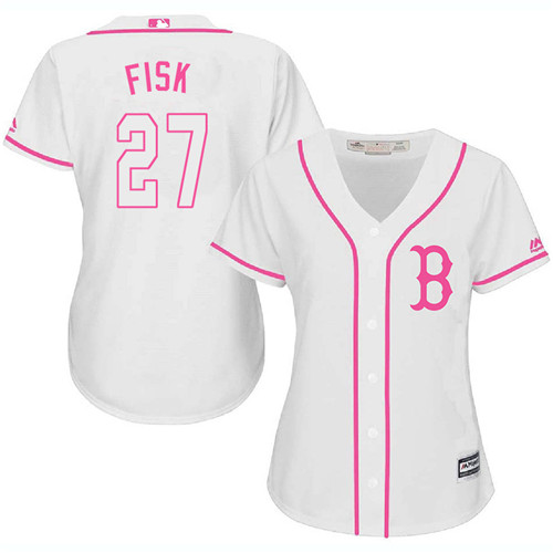 Women's Majestic Boston Red Sox #27 Carlton Fisk Authentic White Fashion MLB Jersey