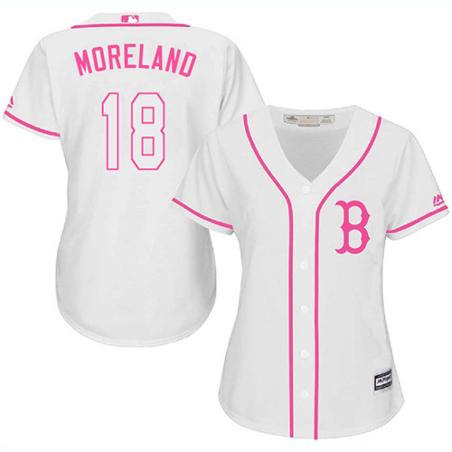 Women's Majestic Boston Red Sox #18 Mitch Moreland Replica White Fashion MLB Jersey