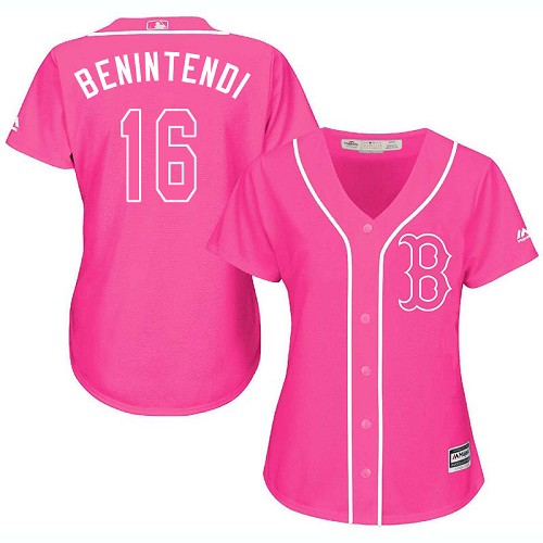Women's Majestic Boston Red Sox #16 Andrew Benintendi Replica Pink Fashion MLB Jersey