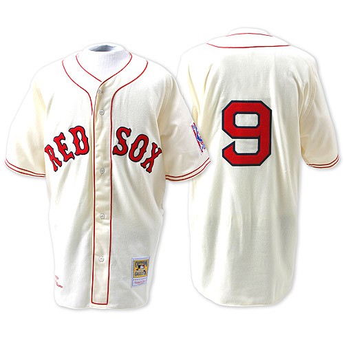 Men's Mitchell and Ness Boston Red Sox #9 Ted Williams Authentic Cream Throwback MLB Jersey