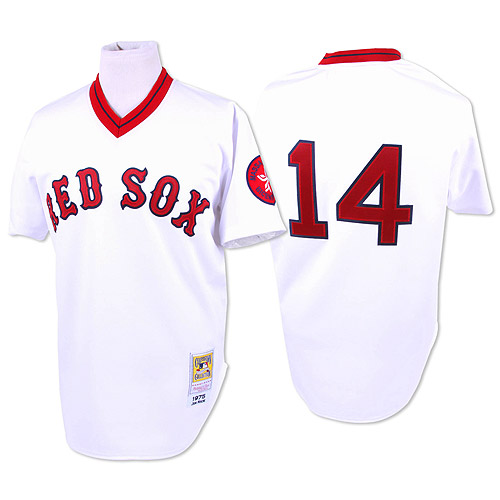 Men's Mitchell and Ness 1975 Boston Red Sox #14 Jim Rice Authentic White Throwback MLB Jersey