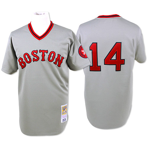 Men's Mitchell and Ness Boston Red Sox #14 Jim Rice Authentic Grey Throwback MLB Jersey