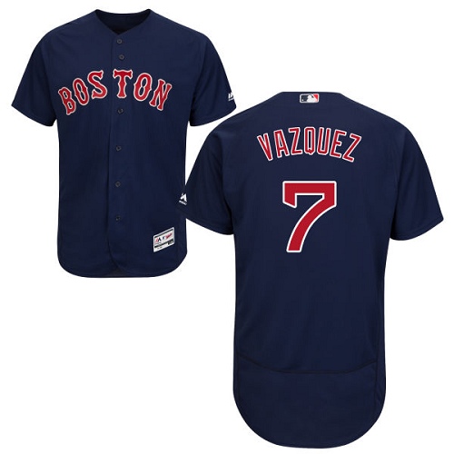 Men's Majestic Boston Red Sox #7 Christian Vazquez Authentic Navy Blue Alternate Road Cool Base MLB Jersey