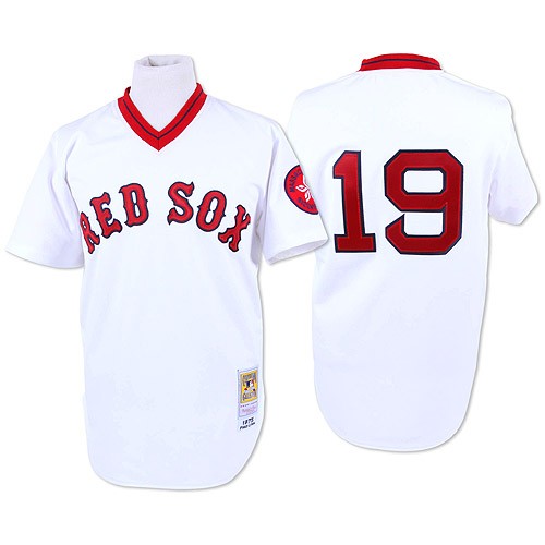 Men's Mitchell and Ness Boston Red Sox #19 Fred Lynn Authentic White Throwback MLB Jersey