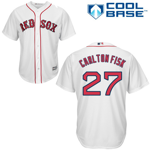 Men's Majestic Boston Red Sox #27 Carlton Fisk Replica White Home Cool Base MLB Jersey