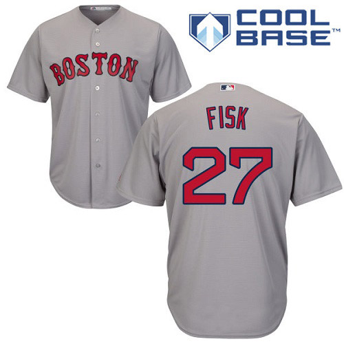 Men's Majestic Boston Red Sox #27 Carlton Fisk Replica Grey Road Cool Base MLB Jersey