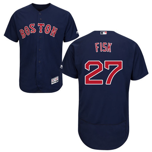 Men's Majestic Boston Red Sox #27 Carlton Fisk Authentic Navy Blue Alternate Road Cool Base MLB Jersey