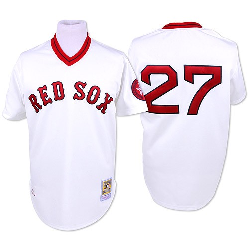 Men's Mitchell and Ness Boston Red Sox #27 Carlton Fisk Authentic White Throwback MLB Jersey