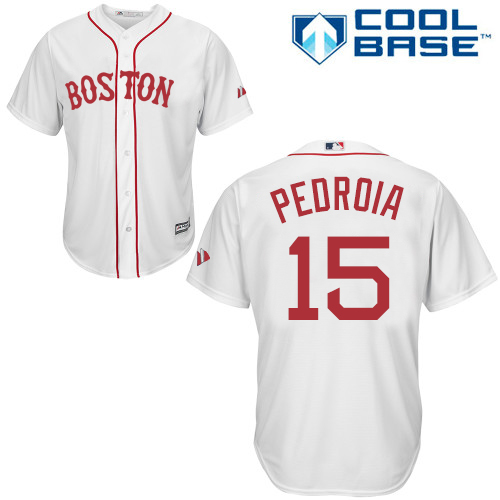 Men's Majestic Boston Red Sox #15 Dustin Pedroia Replica White New Alternate Home Cool Base MLB Jersey