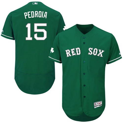 Men's Majestic Boston Red Sox #15 Dustin Pedroia Green Celtic Flexbase Authentic Collection MLB Jersey
