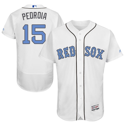 Men's Majestic Boston Red Sox #15 Dustin Pedroia Authentic White 2016 Father's Day Fashion Flex Base MLB Jersey