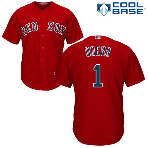 Youth Majestic Boston Red Sox #1 Bobby Doerr Authentic Red Alternate Home Cool Base MLB Jersey