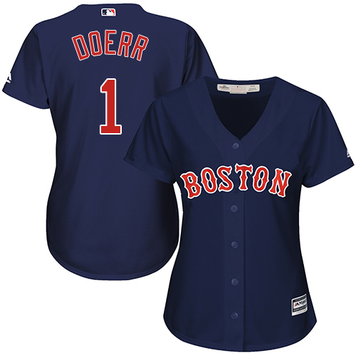 Women's Majestic Boston Red Sox #1 Bobby Doerr Replica Navy Blue Alternate Road MLB Jersey