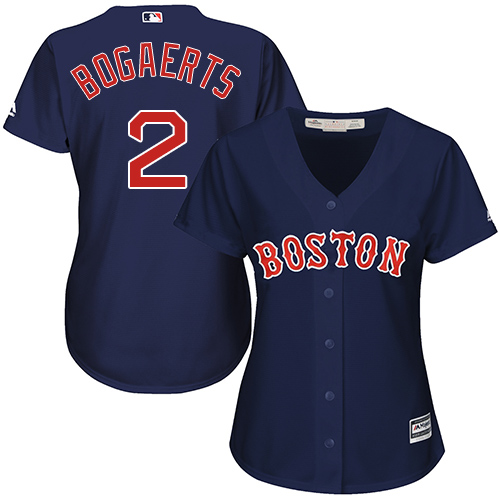 Women's Majestic Boston Red Sox #2 Xander Bogaerts Authentic Navy Blue Alternate Road MLB Jersey