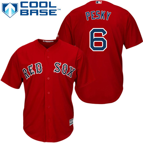 Youth Majestic Boston Red Sox #6 Johnny Pesky Authentic Red Alternate Home Cool Base MLB Jersey