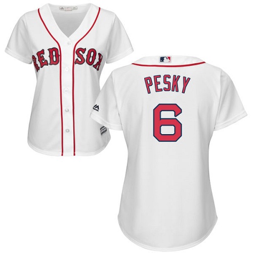 Women's Majestic Boston Red Sox #6 Johnny Pesky Authentic White Home MLB Jersey