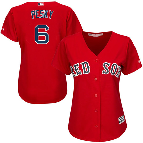 Women's Majestic Boston Red Sox #6 Johnny Pesky Authentic Red Alternate Home MLB Jersey