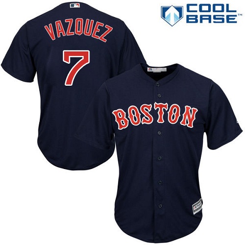 Youth Majestic Boston Red Sox #7 Christian Vazquez Authentic Navy Blue Alternate Road Cool Base MLB Jersey