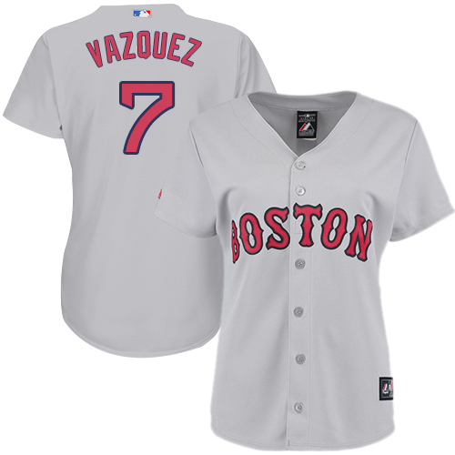 Women's Majestic Boston Red Sox #7 Christian Vazquez Replica Grey Road MLB Jersey