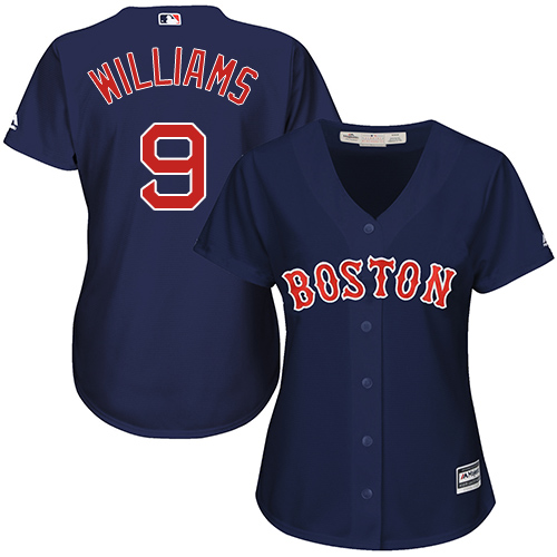 Women's Majestic Boston Red Sox #9 Ted Williams Replica Navy Blue Alternate Road MLB Jersey