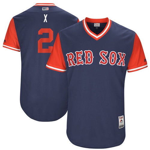 Men's Majestic Boston Red Sox #2 Xander Bogaerts "X" Authentic Navy Blue 2017 Players Weekend MLB Jersey