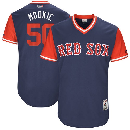 Men's Majestic Boston Red Sox #50 Mookie Betts "Mookie" Authentic Navy Blue 2017 Players Weekend MLB Jersey