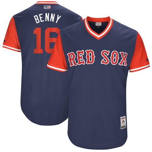 Men's Majestic Boston Red Sox #16 Andrew Benintendi "Benny" Authentic Navy Blue 2017 Players Weekend MLB Jersey