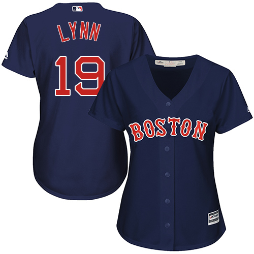 Women's Majestic Boston Red Sox #19 Fred Lynn Authentic Navy Blue Alternate Road MLB Jersey