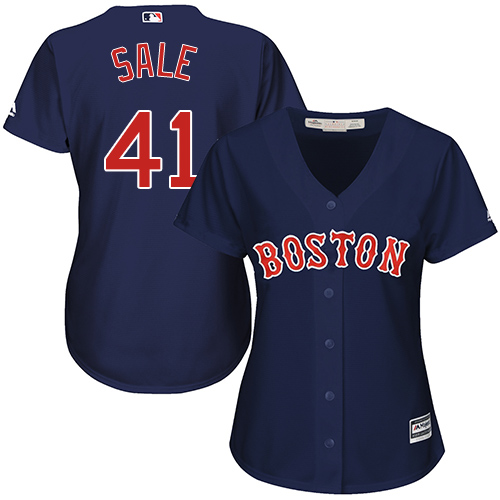 Women's Majestic Boston Red Sox #41 Chris Sale Authentic Navy Blue Alternate Road MLB Jersey