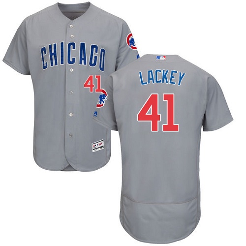 Men's Majestic Chicago Cubs #41 John Lackey Authentic Grey Road Cool Base MLB Jersey