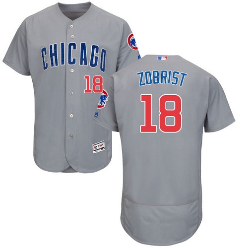 Men's Majestic Chicago Cubs #18 Ben Zobrist Authentic Grey Road Cool Base MLB Jersey