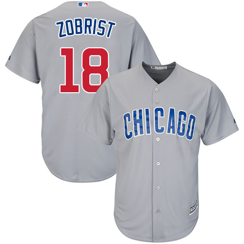 Men's Majestic Chicago Cubs #18 Ben Zobrist Replica Grey Road Cool Base MLB Jersey