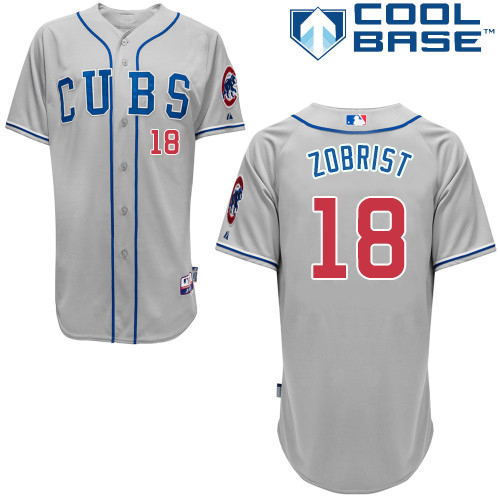 Men's Majestic Chicago Cubs #18 Ben Zobrist Authentic Grey Alternate Road Cool Base MLB Jersey