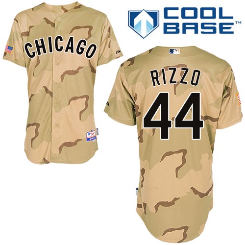 Men's Majestic Chicago Cubs #44 Anthony Rizzo Replica Camo Commemorative Military Day Cool Base MLB Jersey