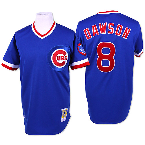 Men's Mitchell and Ness Chicago Cubs #8 Andre Dawson Authentic Blue Throwback MLB Jersey