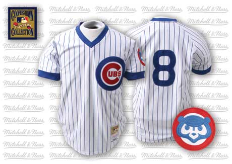 Men's Mitchell and Ness Chicago Cubs #8 Andre Dawson Replica White/Blue Strip Throwback MLB Jersey