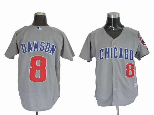 Men's Mitchell and Ness Chicago Cubs #8 Andre Dawson Replica Grey Throwback MLB Jersey