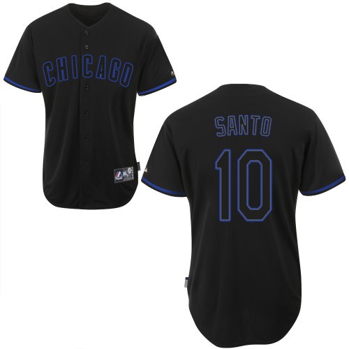 Men's Majestic Chicago Cubs #10 Ron Santo Authentic Black Fashion MLB Jersey