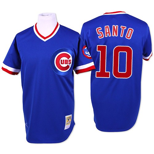 Men's Mitchell and Ness Chicago Cubs #10 Ron Santo Authentic Blue Throwback MLB Jersey