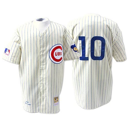 Men's Mitchell and Ness Chicago Cubs #10 Ron Santo Replica White Throwback MLB Jersey