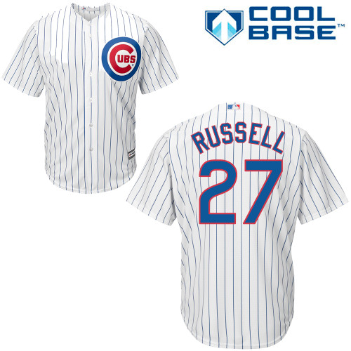 Youth Majestic Chicago Cubs #27 Addison Russell Replica White Home Cool Base MLB Jersey
