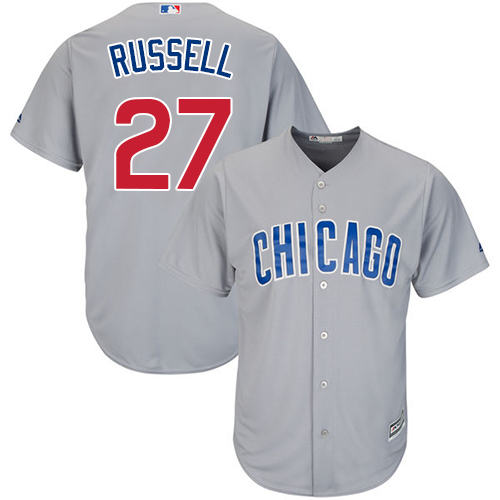 Youth Majestic Chicago Cubs #27 Addison Russell Replica Grey Road Cool Base MLB Jersey