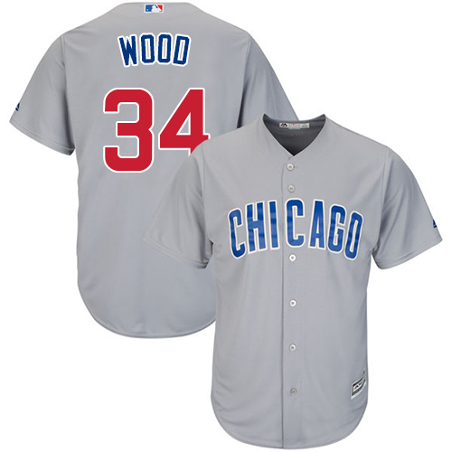 Youth Majestic Chicago Cubs #34 Kerry Wood Replica Grey Road Cool Base MLB Jersey