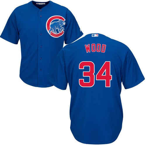 Youth Majestic Chicago Cubs #34 Kerry Wood Authentic Royal Blue Alternate Cool Base MLB Jersey