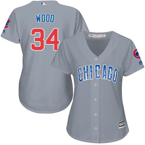 Women's Majestic Chicago Cubs #34 Kerry Wood Authentic Grey Road MLB Jersey