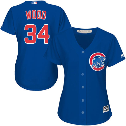 Women's Majestic Chicago Cubs #34 Kerry Wood Authentic Royal Blue Alternate MLB Jersey