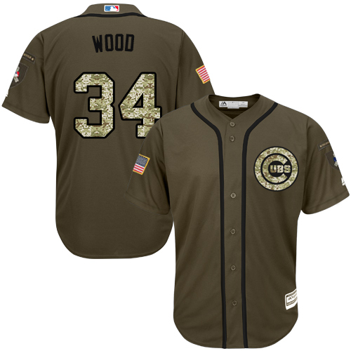 Youth Majestic Chicago Cubs #34 Kerry Wood Authentic Green Salute to Service MLB Jersey
