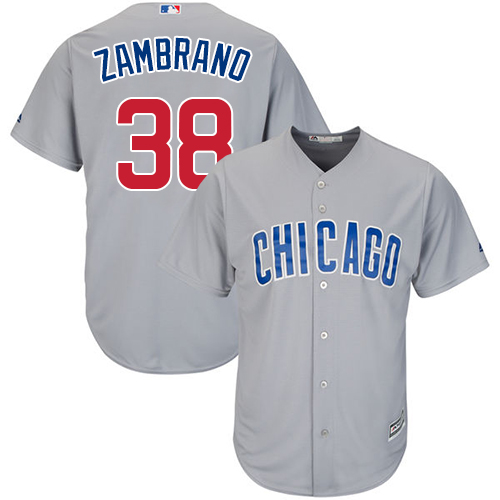Youth Majestic Chicago Cubs #38 Carlos Zambrano Replica Grey Road Cool Base MLB Jersey