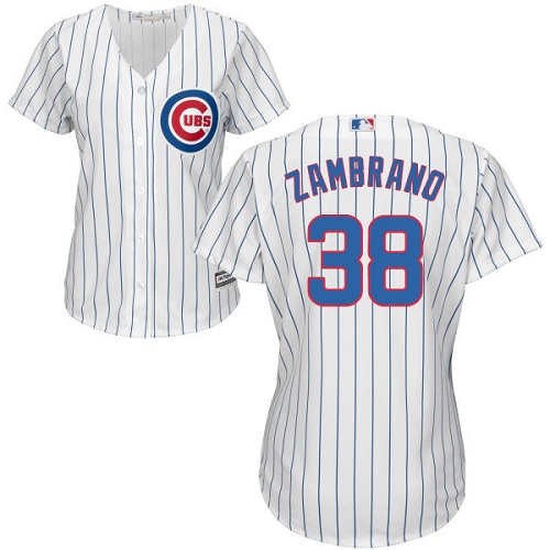 Women's Majestic Chicago Cubs #38 Carlos Zambrano Authentic White Home Cool Base MLB Jersey