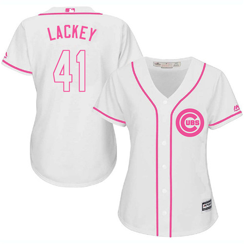 Women's Majestic Chicago Cubs #41 John Lackey Authentic White Fashion MLB Jersey
